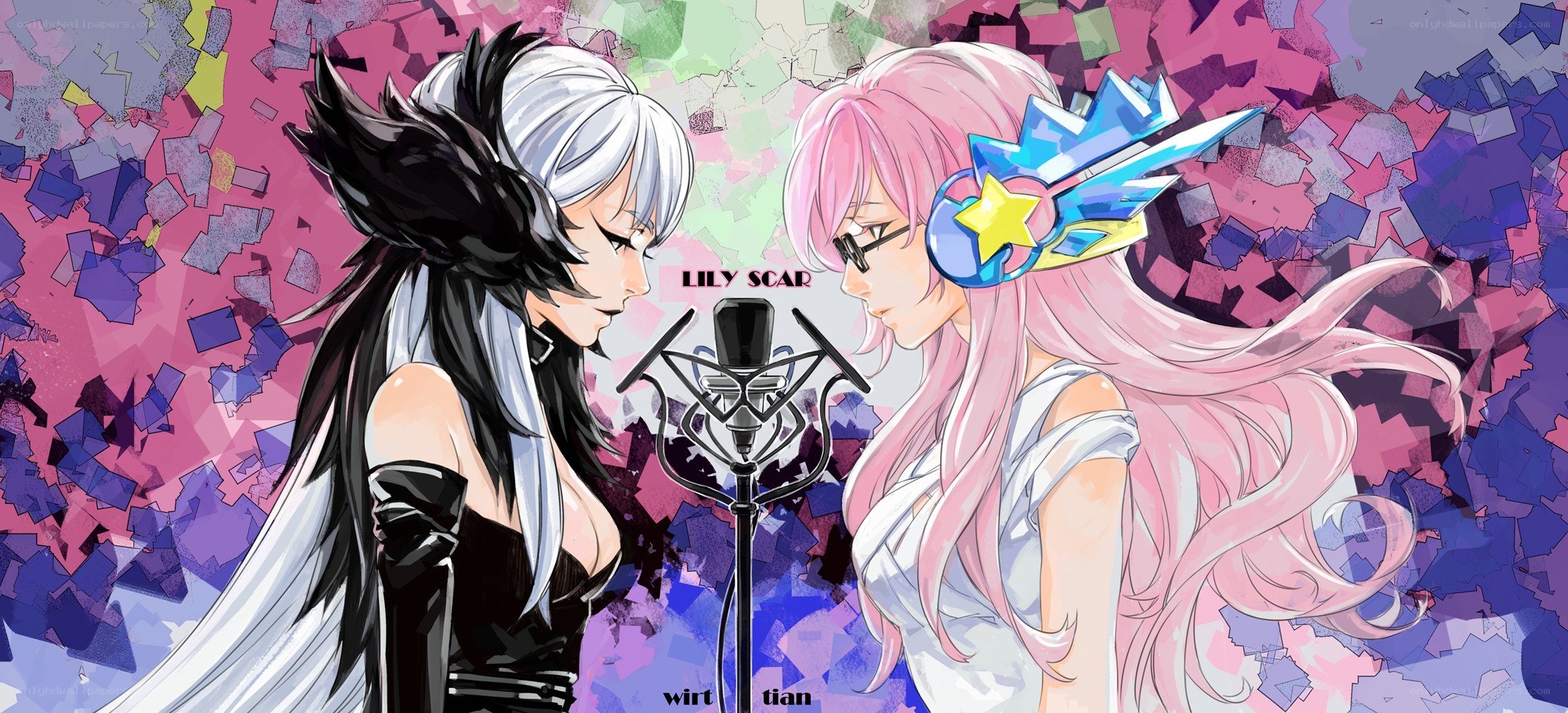 Two anime characters singing together