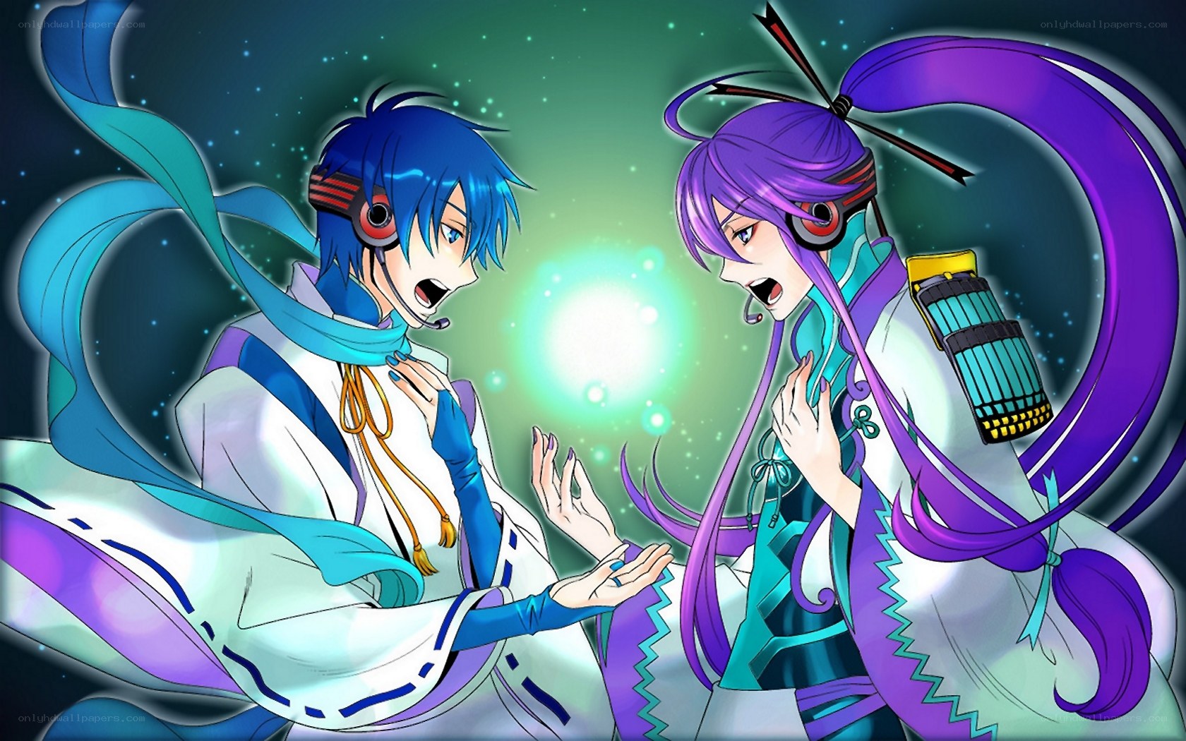 Two anime characters singing together