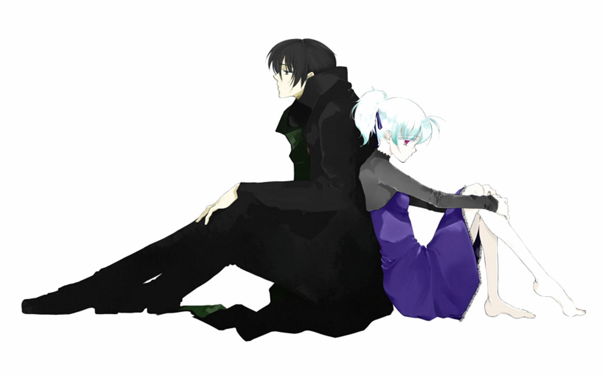 two anime characters sitting back to back