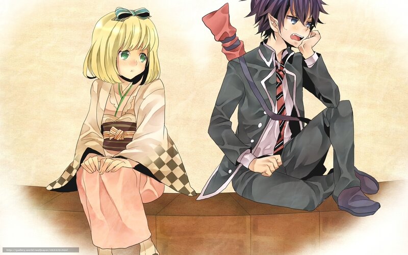 Two Anime Characters Sitting — Beige