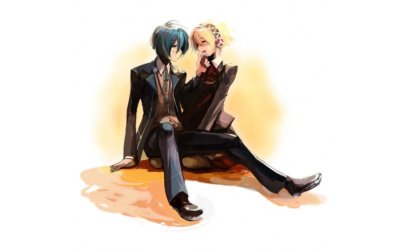 Two Anime Characters Sitting — Black, Calm, Digital Art