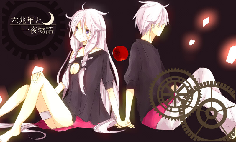 Two Anime Characters Sitting — Black, Dramatic