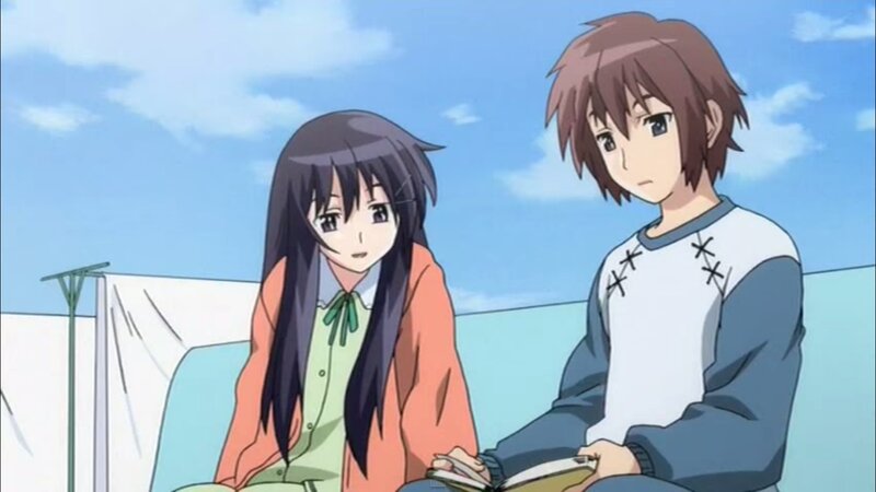 Two Anime Characters Sitting — Blue, Calm, Afternoon