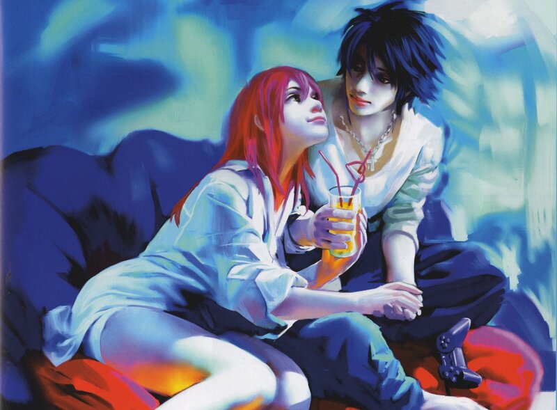 Two Anime Characters Sitting — Blue, Calm, Digital Art