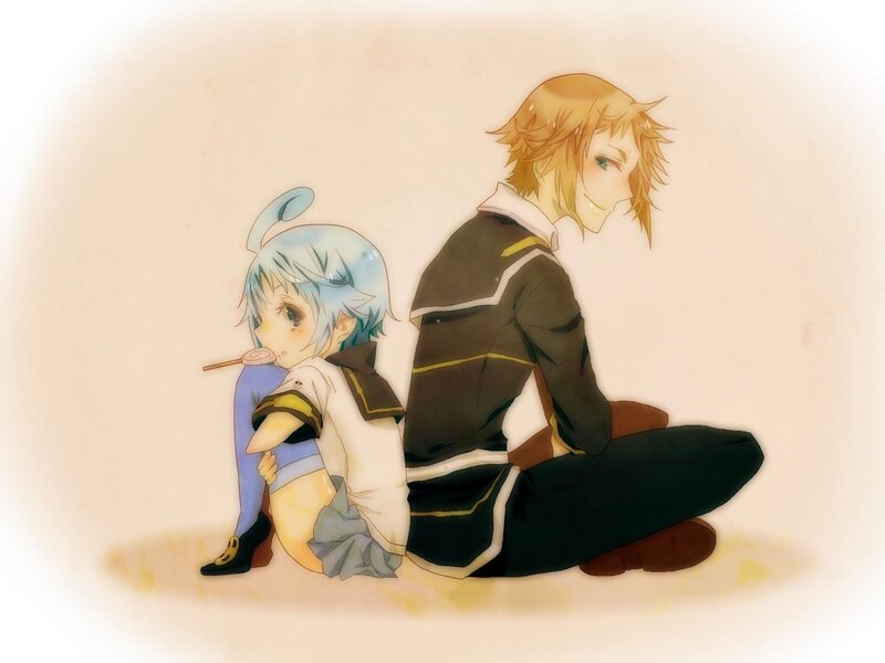 Two Anime Characters Sitting — Blue, Calm, Lollipop