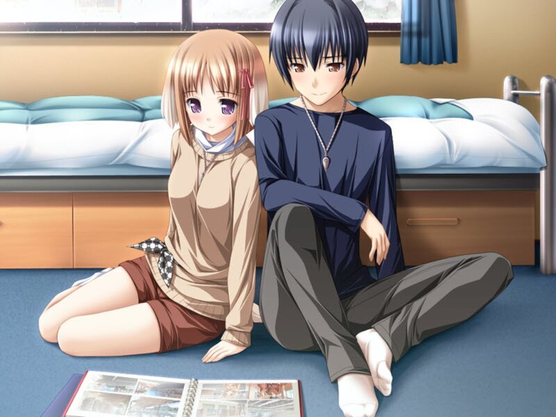 Two Anime Characters Sitting — Blue, Calm, Morning