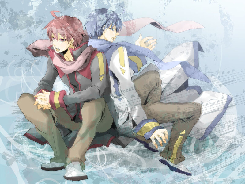 Two Anime Characters Sitting — Blue, Calm, Music Notes