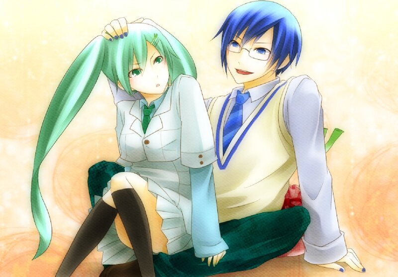 Two Anime Characters Sitting — Blue, Calm, School Uniforms