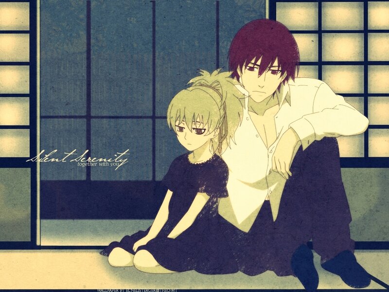 Two Anime Characters Sitting — Blue, Calm