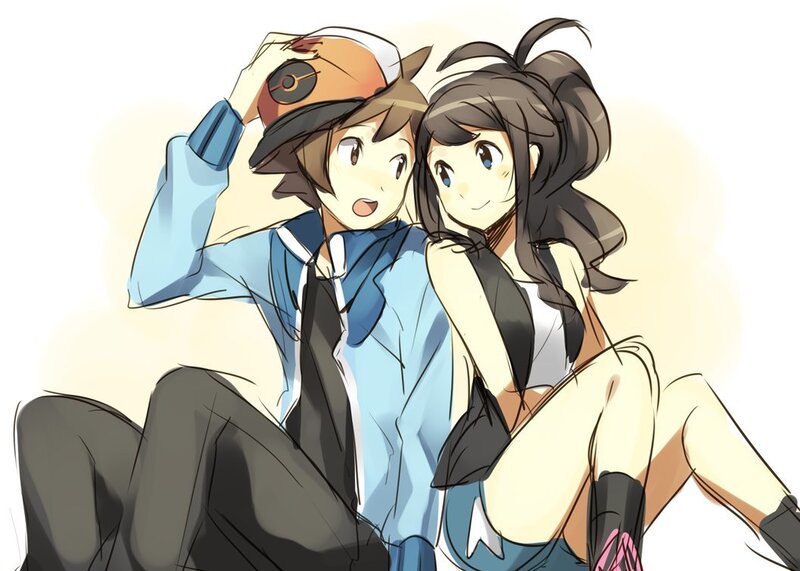 Two Anime Characters Sitting — Blue, Cheerful