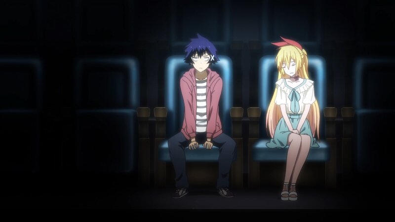 Two Anime Characters Sitting — Blue, Dramatic