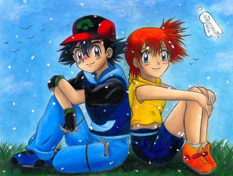 Two Anime Characters Sitting — Blue, Peaceful