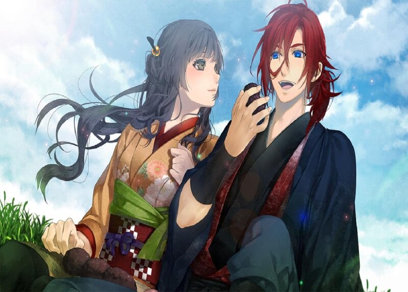 Two Anime Characters Sitting — Blue, Serene, Afternoon, Kimono