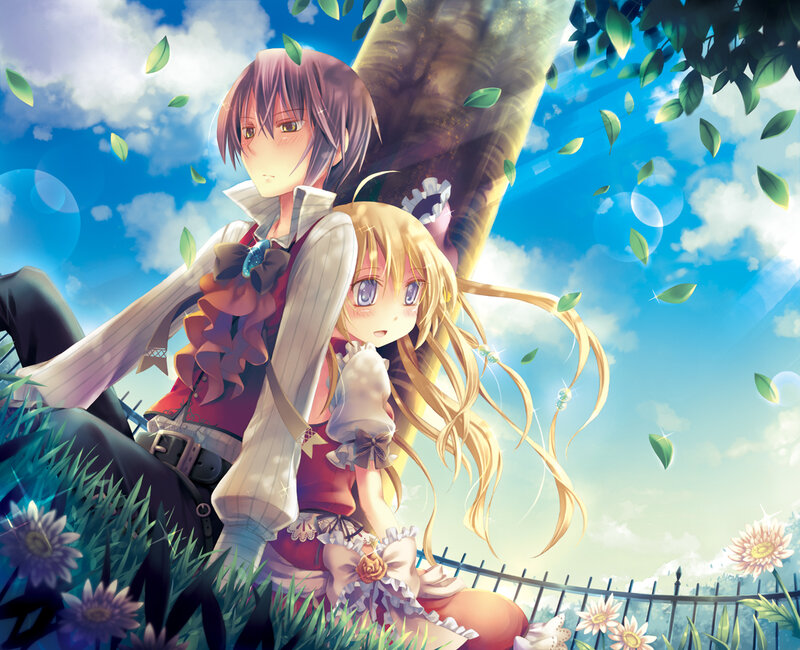 Two Anime Characters Sitting — Blue, Serene, Afternoon