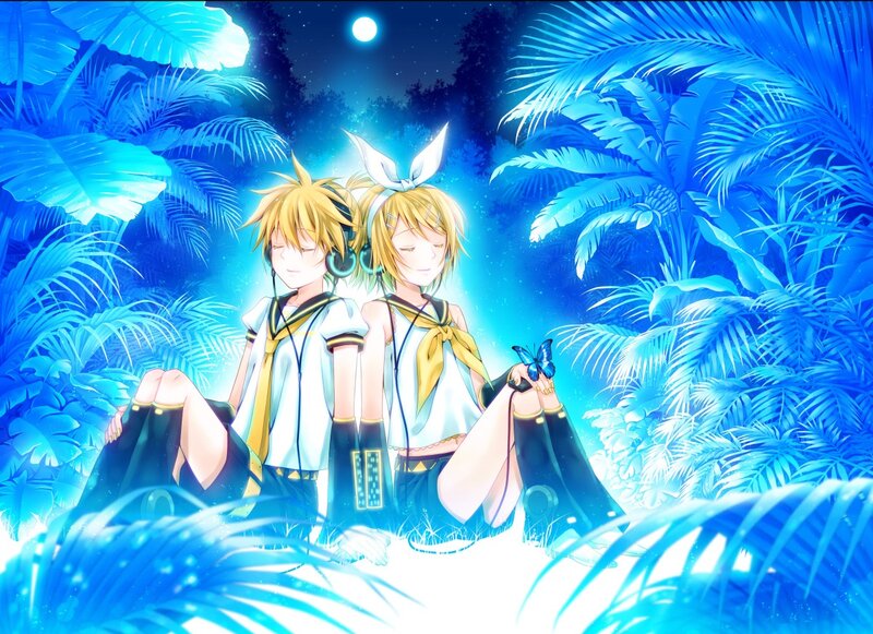 Two Anime Characters Sitting — Blue, Serene, Night