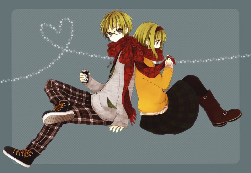 Two Anime Characters Sitting — Gray