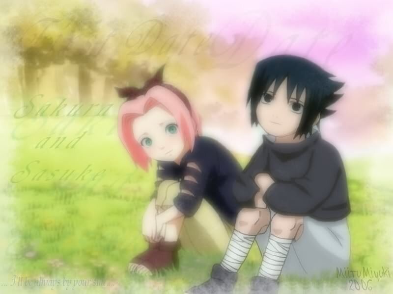 Two Anime Characters Sitting — Green, Calm
