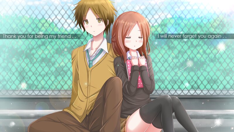 Two Anime Characters Sitting — Green, Sentimental