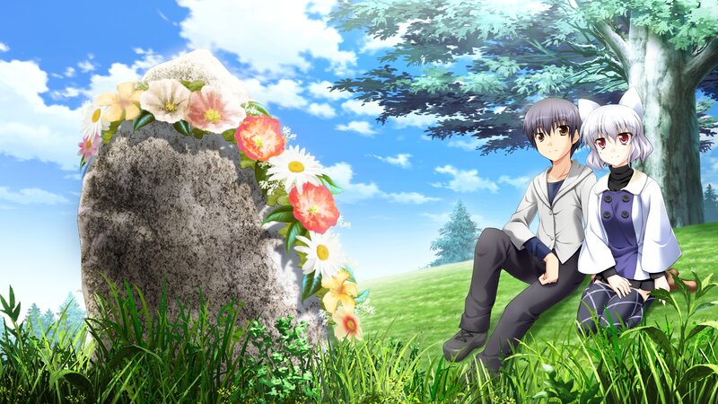 Two Anime Characters Sitting — Green, Serene, Afternoon