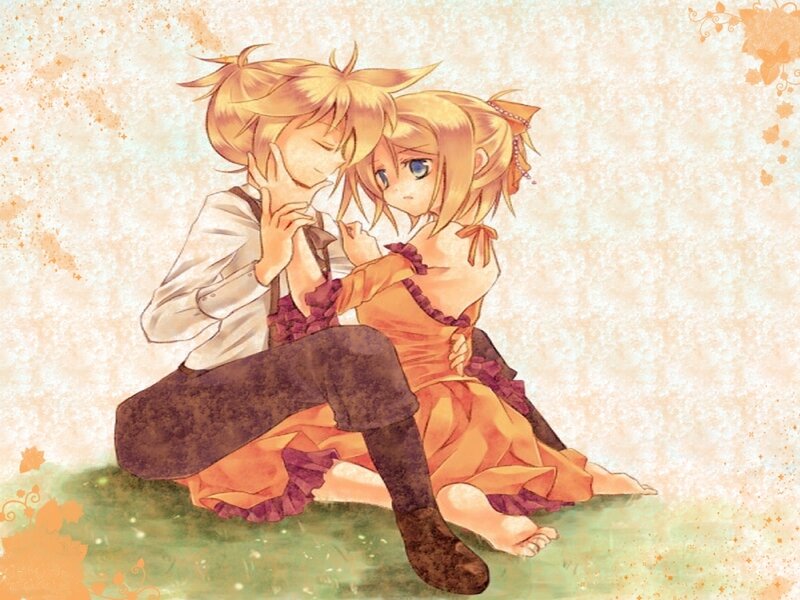 Two Anime Characters Sitting — Orange, Calm