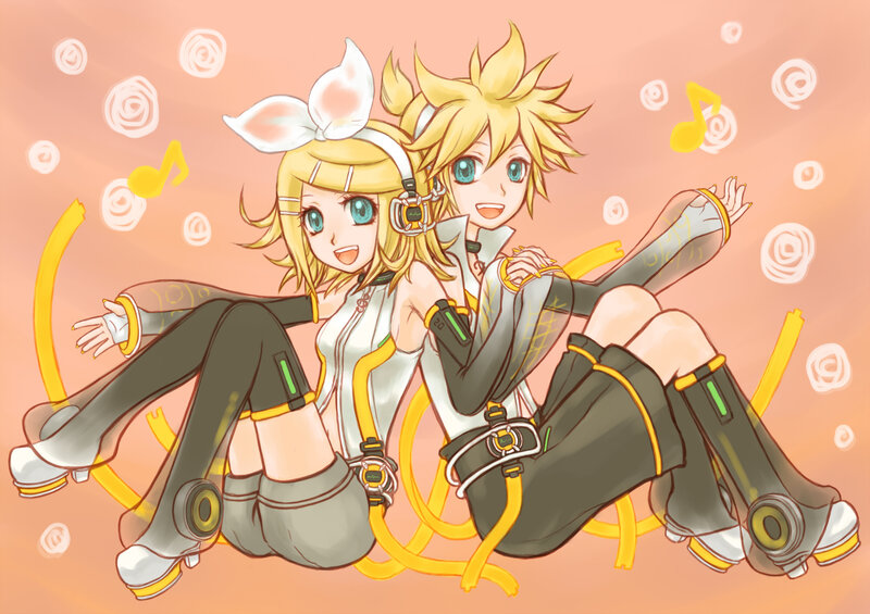 Two Anime Characters Sitting — Orange, Playful