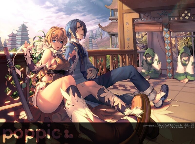 Two Anime Characters Sitting — Orange