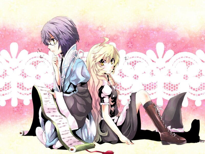 Two Anime Characters Sitting — Pink, Calm, Scroll