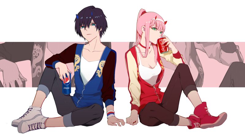 Two Anime Characters Sitting — Pink, Relaxed