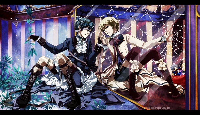 Two Anime Characters Sitting — Purple, Dramatic