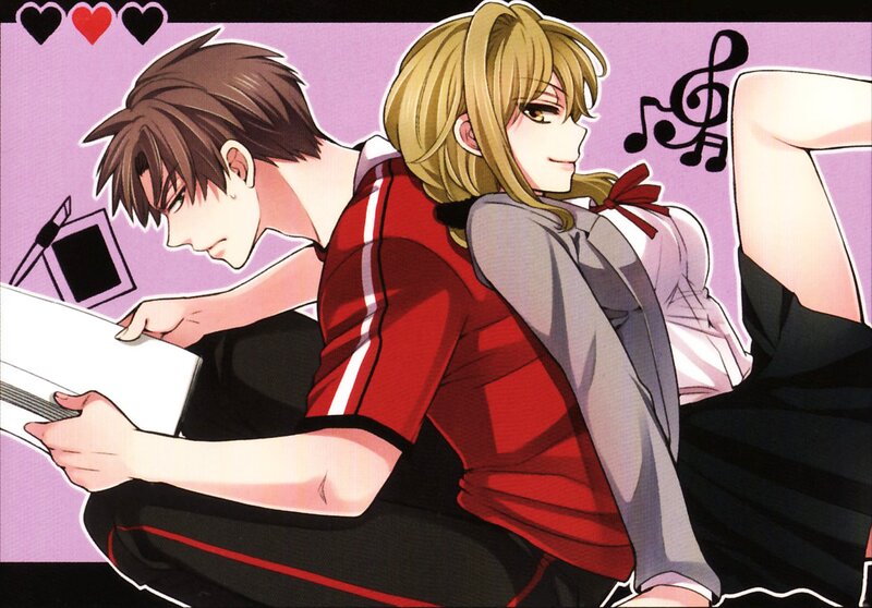 Two Anime Characters Sitting — Purple, Relaxed