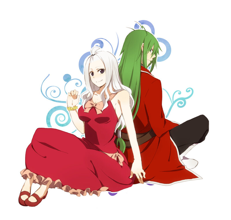 Two Anime Characters Sitting — Red, Calm