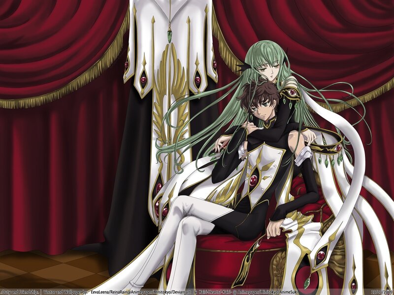 Two Anime Characters Sitting — Red, Dramatic