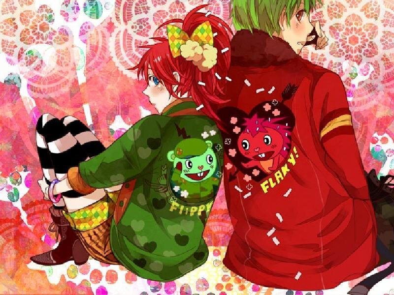 Two Anime Characters Sitting — Red
