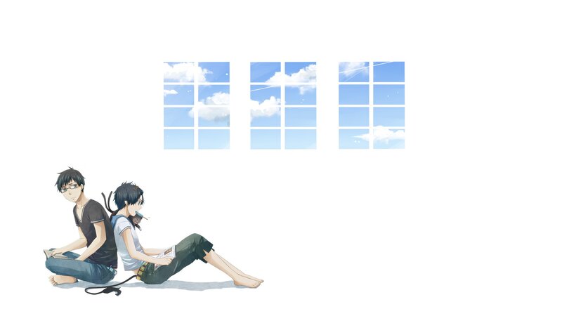 Two Anime Characters Sitting — White, Calm, Afternoon
