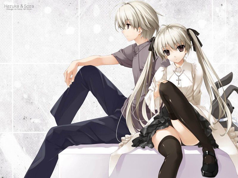 Two Anime Characters Sitting — White, Calm, Anime Art