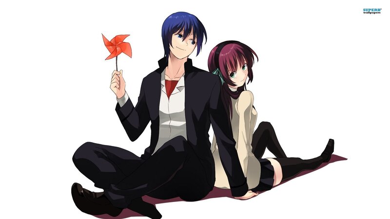 Two Anime Characters Sitting — White, Calm, Pinwheel