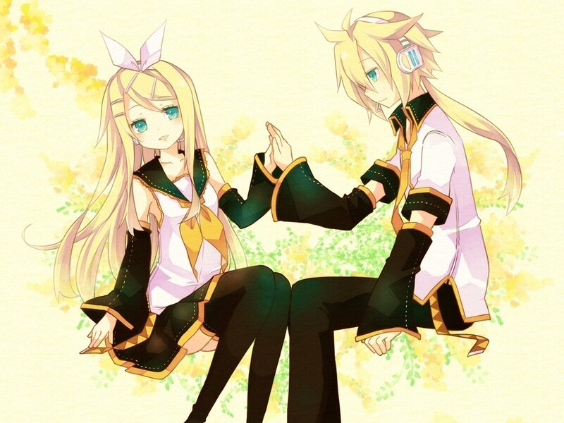 Two Anime Characters Sitting — Yellow, Calm