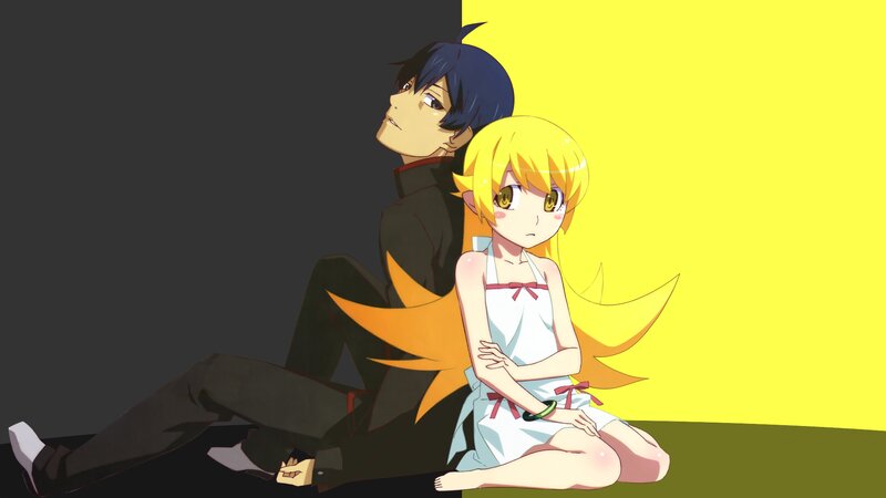 Two Anime Characters Sitting — Yellow, Dramatic, Girl