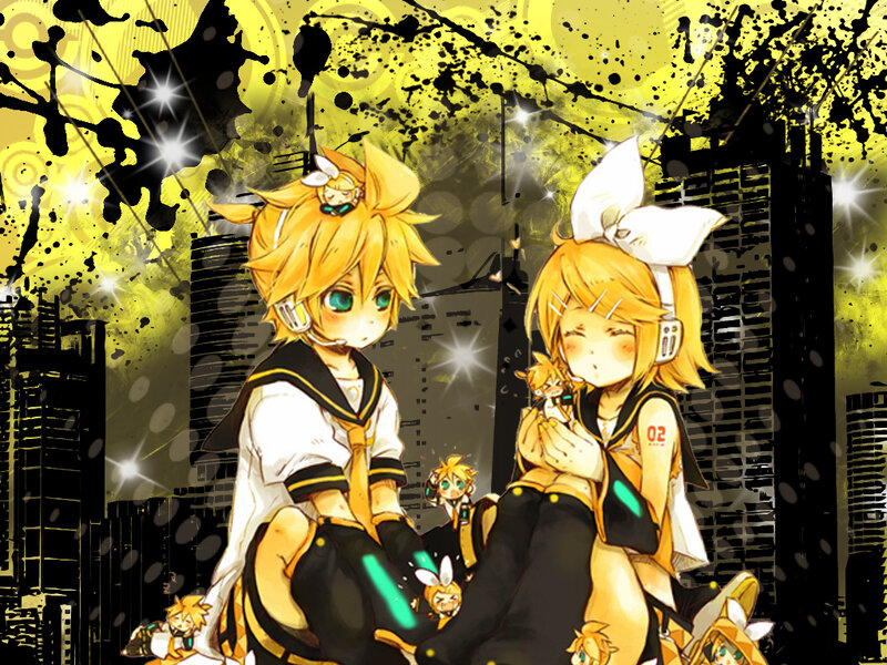 Two Anime Characters Sitting — Yellow, Energetic
