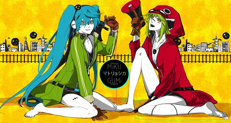 Two Anime Characters Sitting — Yellow, Vibrant