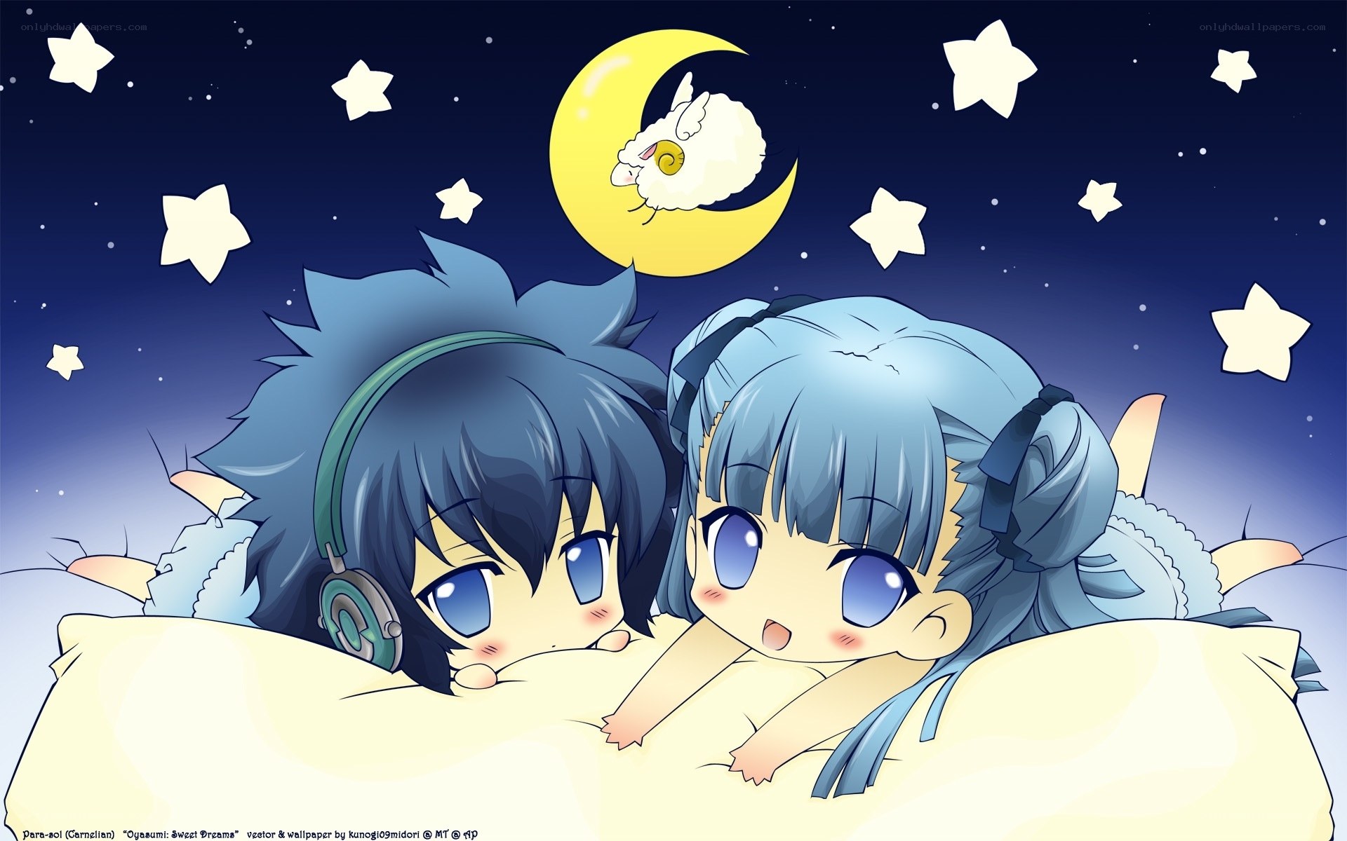 Two anime characters sleeping under stars