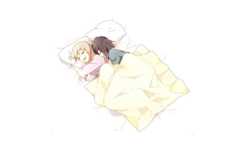Two Anime Characters Sleeping — White