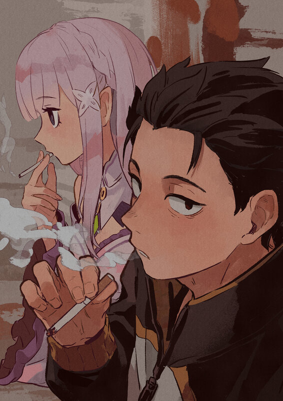 Two Anime Characters Smoking — Purple, Calm