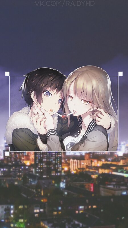 Two Anime Characters Smoking — Purple