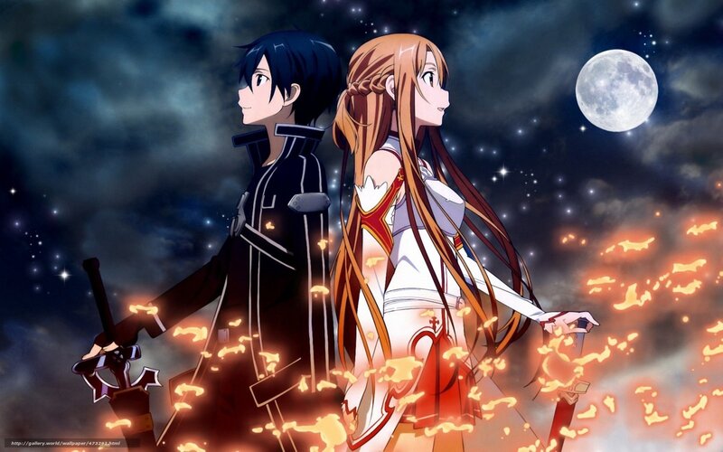 Two Anime Characters Standing — Black, Dramatic, Night, Moon