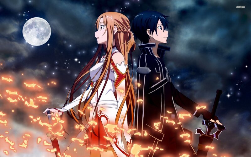 Two Anime Characters Standing — Black, Dramatic, Night