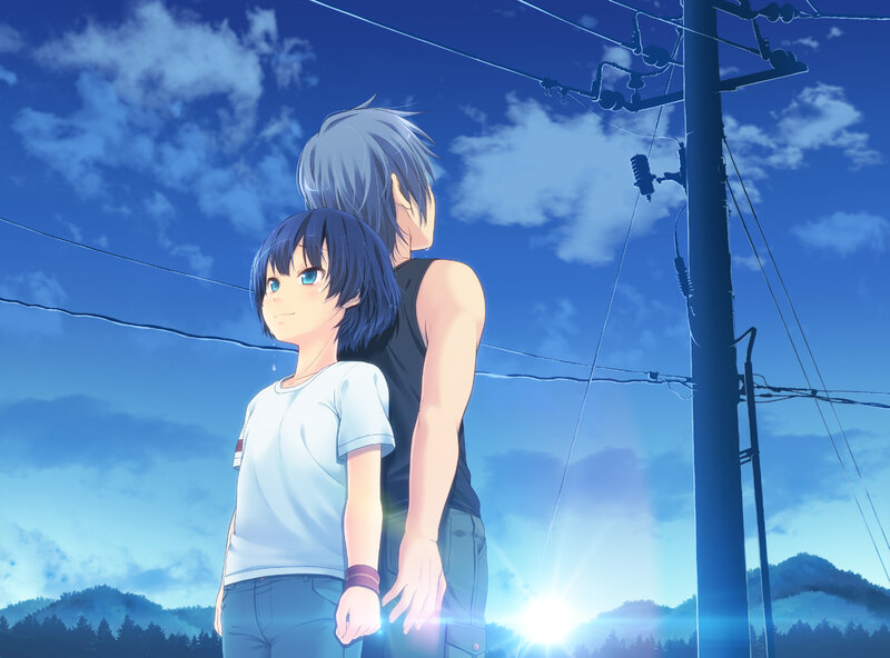 Two Anime Characters Standing — Blue, Serene
