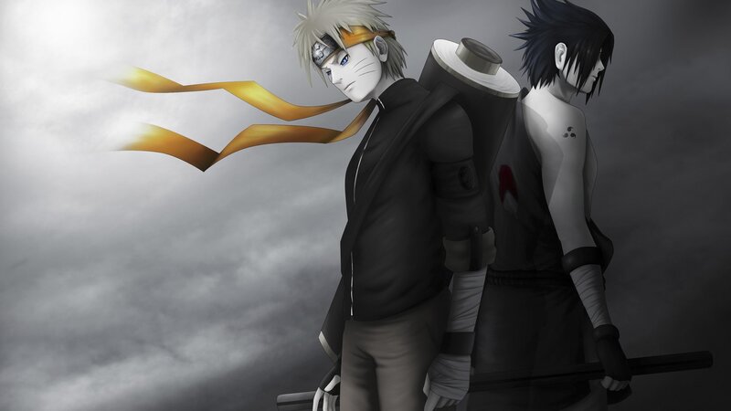 Two Anime Characters Standing — Gray, Dramatic