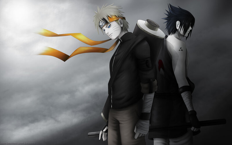 Two Anime Characters Standing — Gray