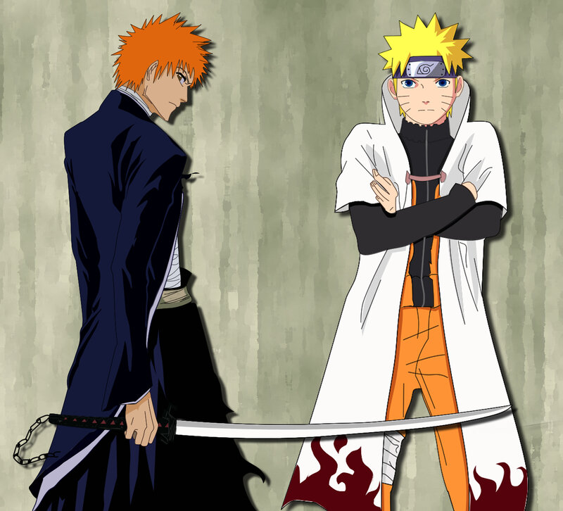 Two Anime Characters Standing — Orange, Confrontational